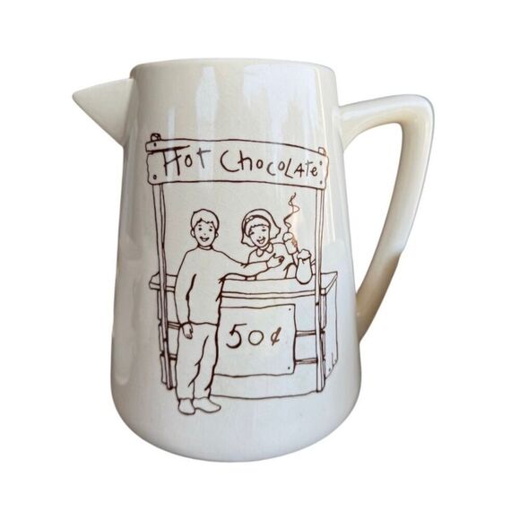 French Café Hot Chocolate Ceramic Pitcher Pot 42 Ounce Capacity & Set of 4 mugs - Picture 10 of 13